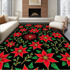Vibrant Red Floral Garden Black Rug