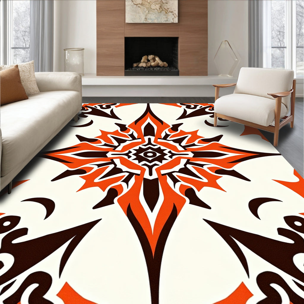 Vibrant Orange Floral Starburst Rug