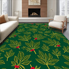 Gold Leaf Berry Branch Green Rug
