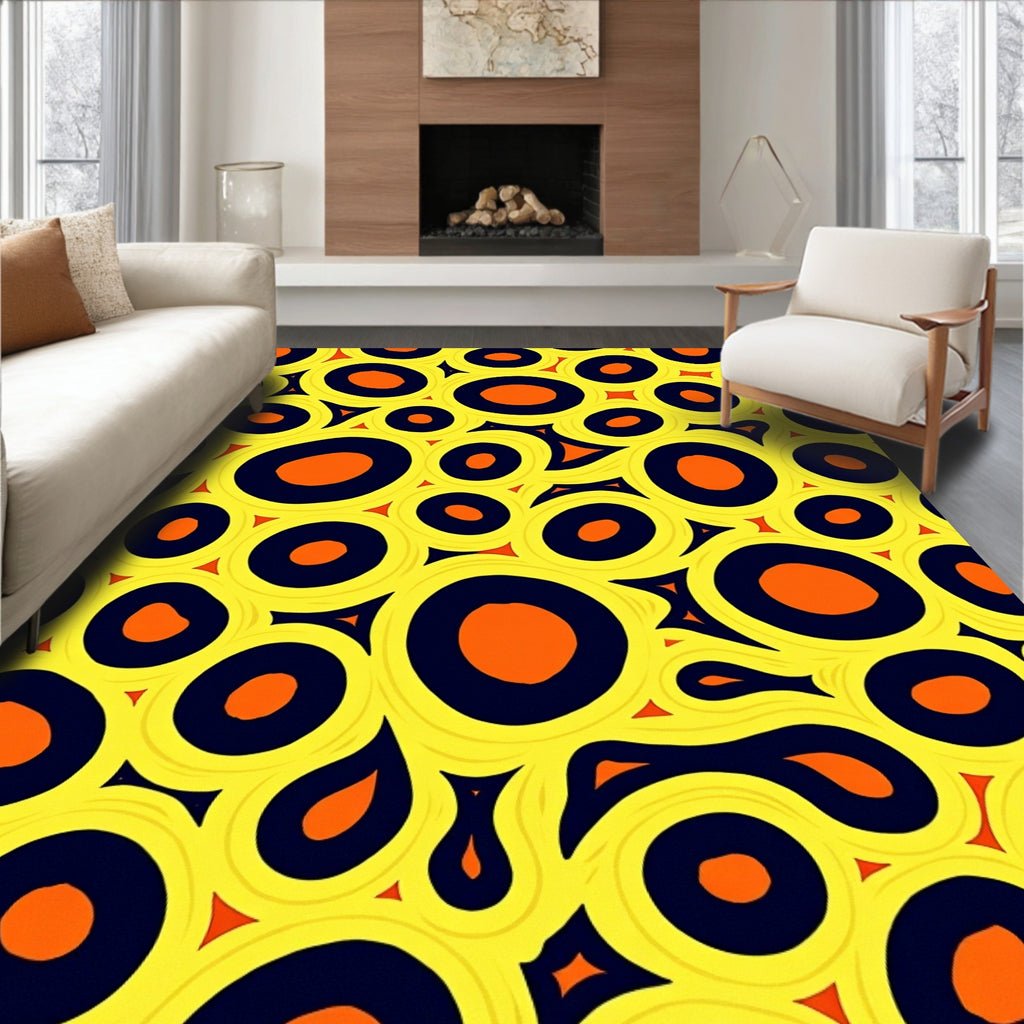 Abstract Yellow Orange Black Circles Rug