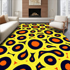 Abstract Yellow Orange Black Circles Rug