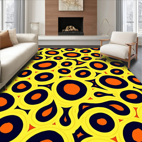 Abstract Yellow Orange Black Circles Rug