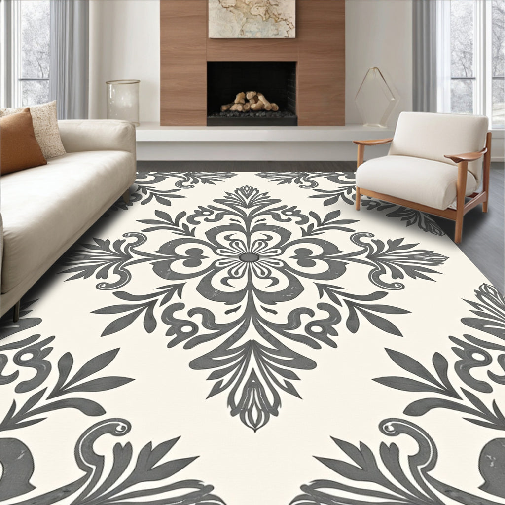 Classic Gray Damask Medallion Rug