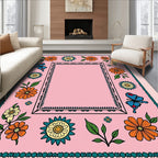 Pink Orange Floral Butterfly Border Rug