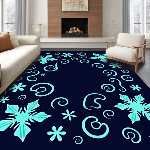 Aqua Snowflake Swirl Scatter Rug