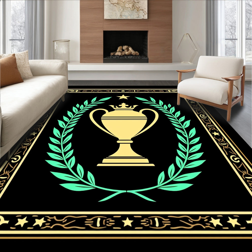 Golden Crowned Trophy Laurel Wreath Rug
