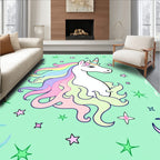 Pastel Unicorn Stars Crescents Green Rug