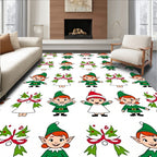 Cute Christmas Elves Repeat Green Red Rug