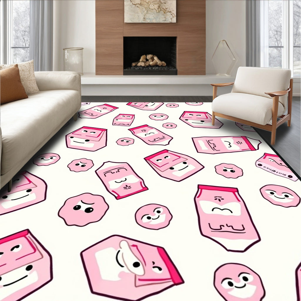 Pink Milk Carton Characters Repeating Graphic Rug