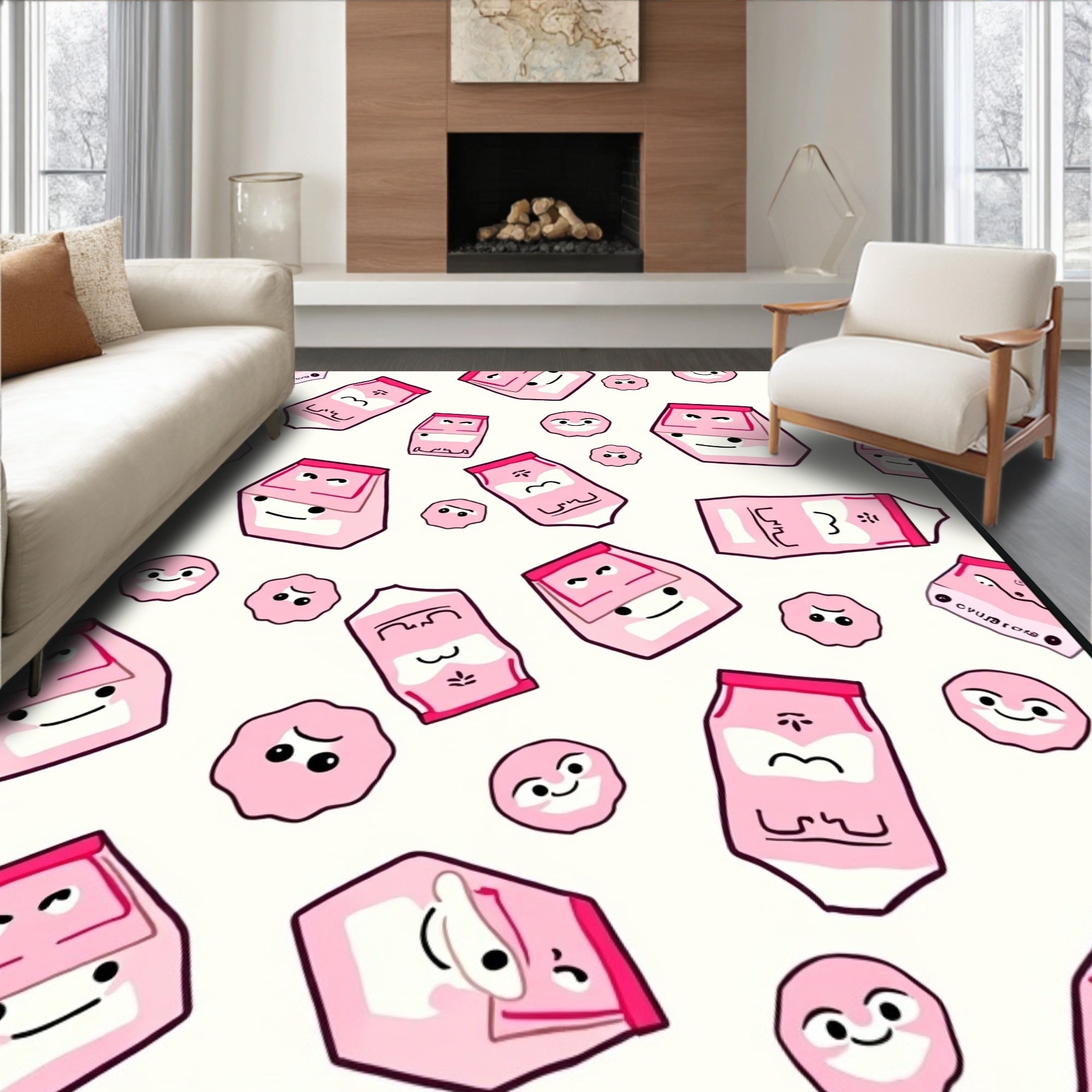 Pink Milk Carton Characters Repeating Graphic Rug
