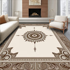 Brown Floral Sunburst Medallion Border Rug