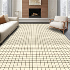 Cream and Brown Subtle Geometric Grid Rug