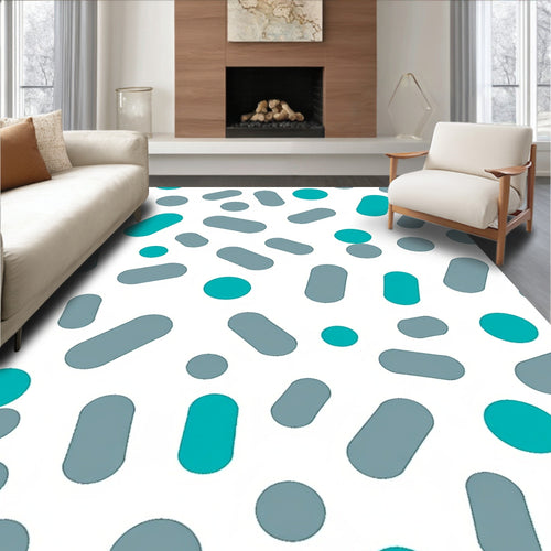 Aqua Gray Pill Shape Dots Rug