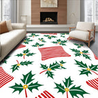 Red White Striped Holly Sprigs Rug