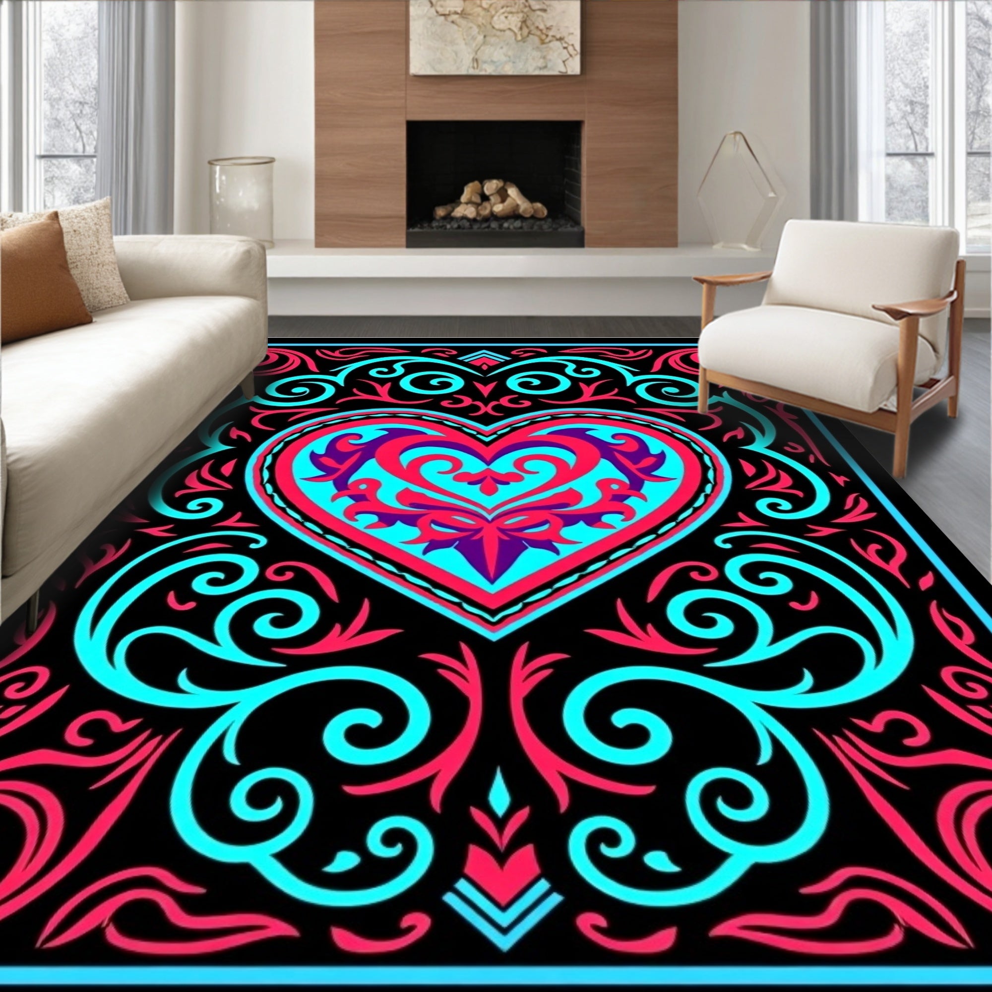 Vibrant Heart Swirls Rug