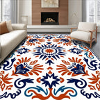 Crimson Navy Floral Medallion Border Rug
