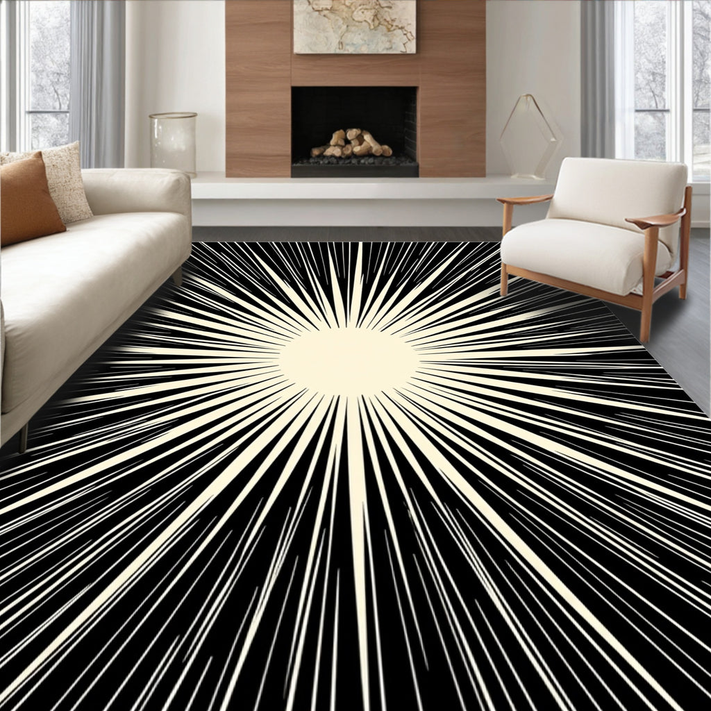 Radiant Sunburst Cream Black Rays Rug