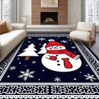 Happy Snowman Winter Snowflake Forest Rug