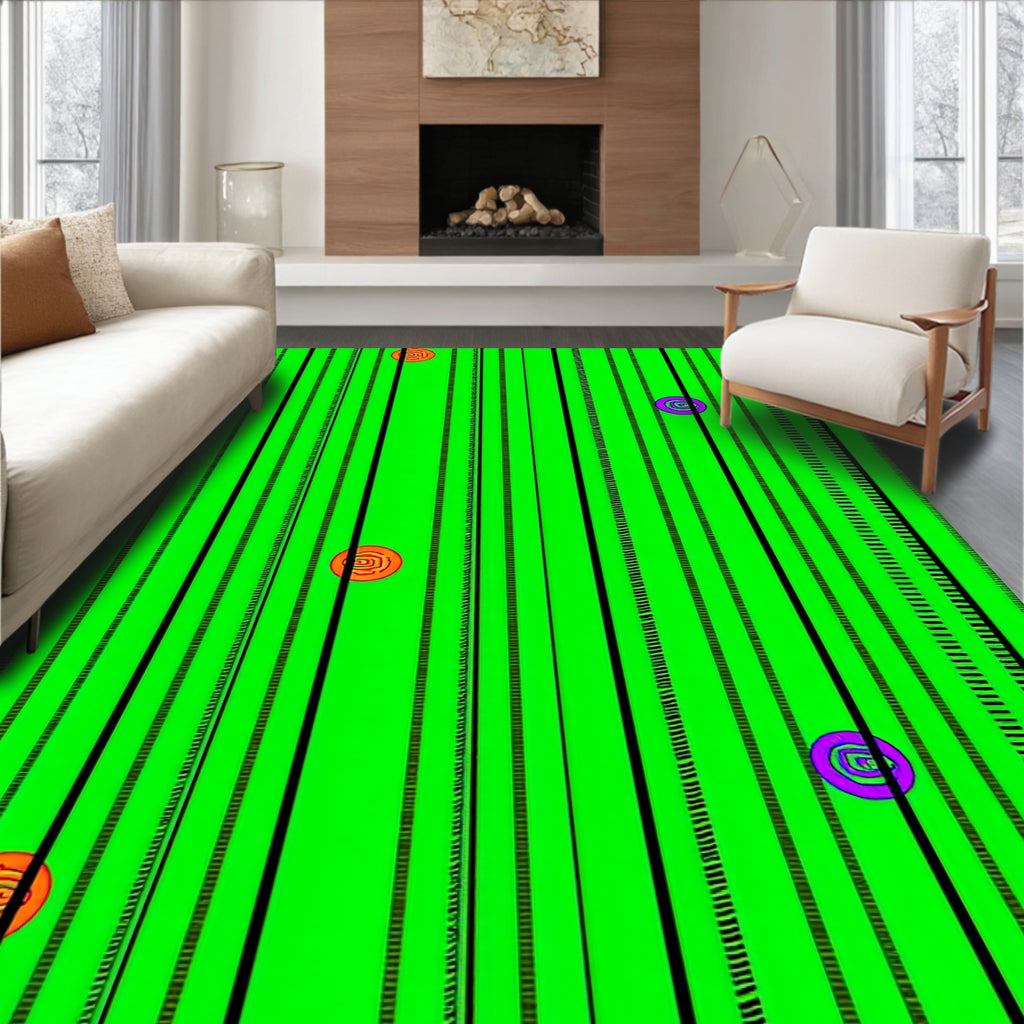 Vibrant Green Striped Circles Rug