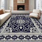 Dark Blue Classic Floral Medallion Rug