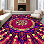 Vibrant Magenta Sunburst Mandala Art Rug