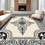Vintage Cream Black Floral Medallion Art Rug