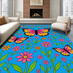 Pink Orange Butterfly Floral Surround Rug