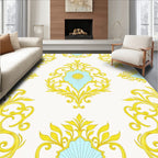 Golden Blue Floral Damask Medallion Rug