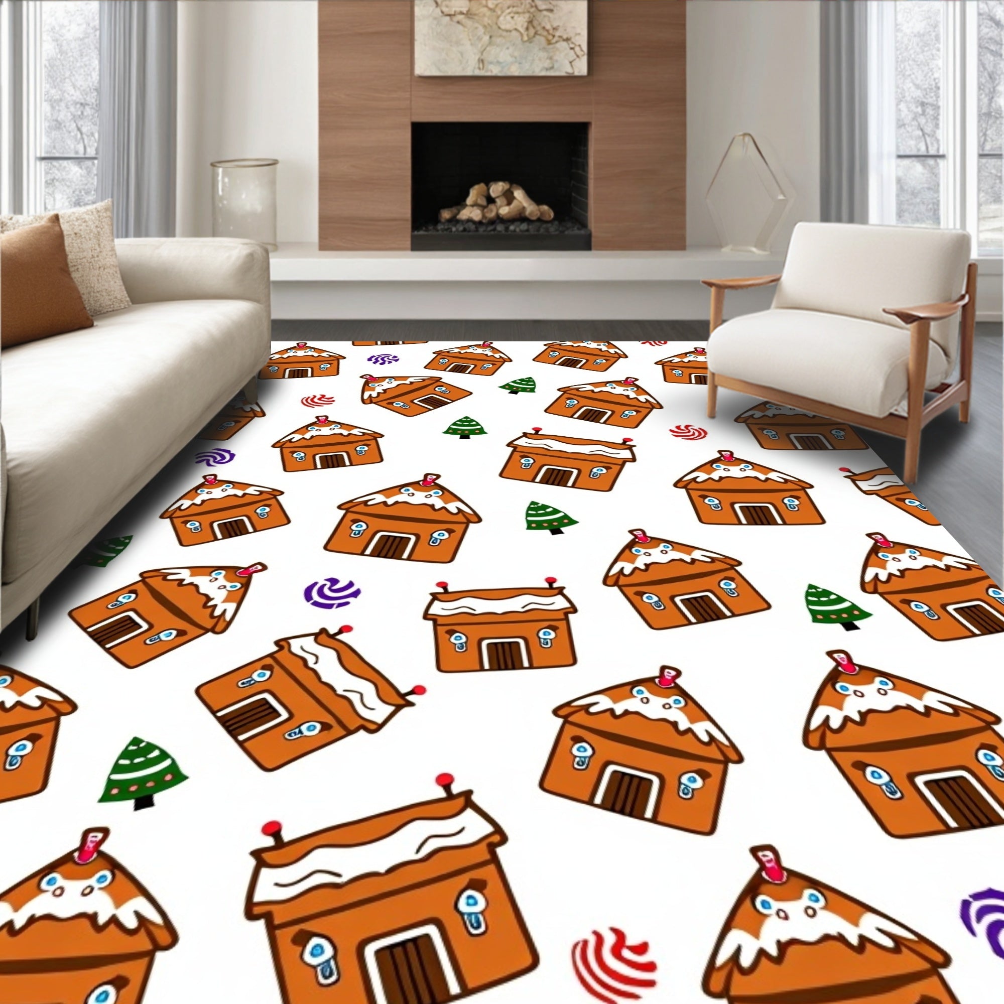 Gingerbread Houses with Candy Swirls Rug