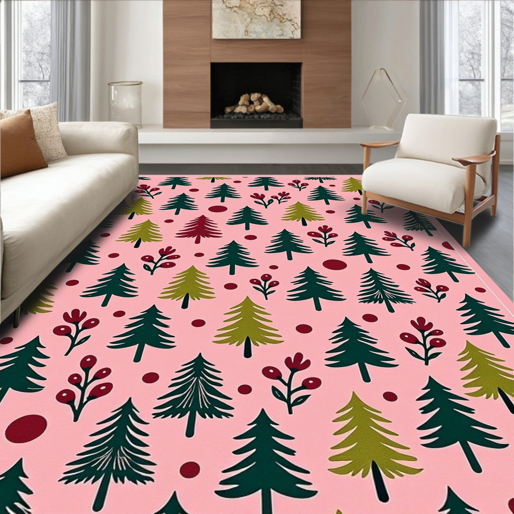 Pink Forest Trees Whimsical Berries Rug