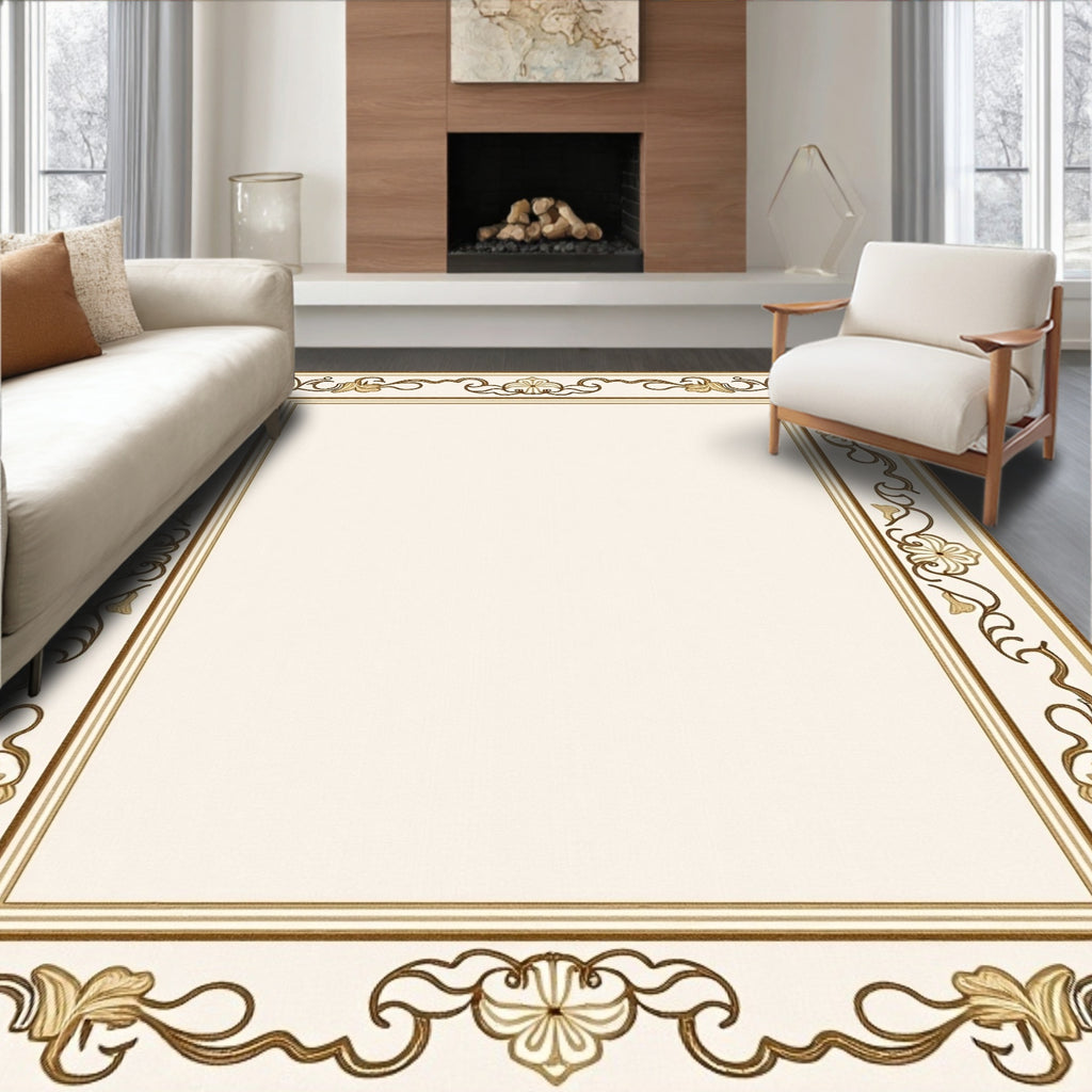 Cream Gold Floral Border Rug
