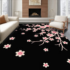 Pink Blossom Branches on Black Canvas Rug