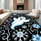 Playful White Ghost Blue Snowflakes Rug