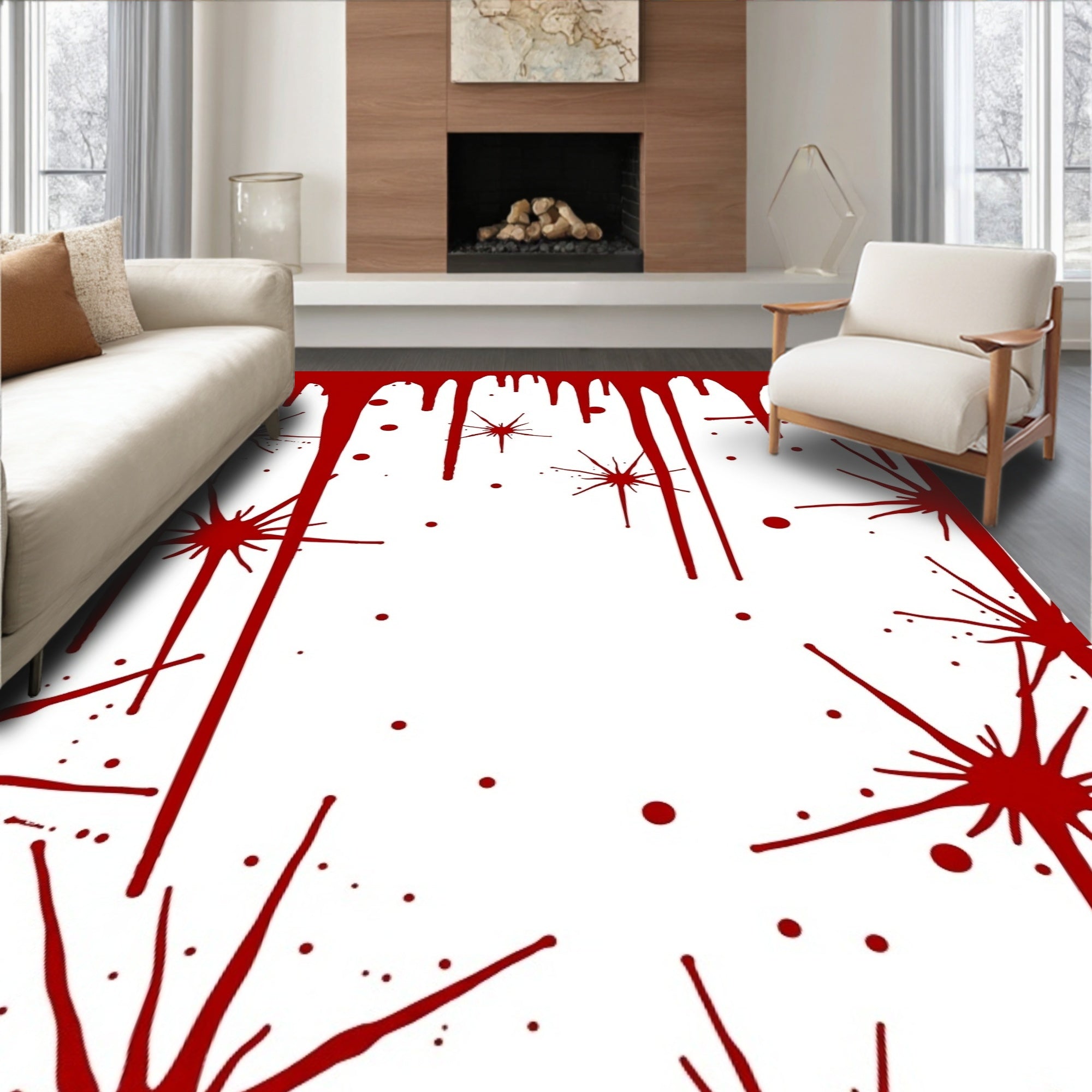 Crimson Splash Spatter Droplet Effect Rug
