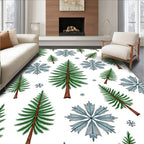Green Pine Trees Blue Snowflakes Rug