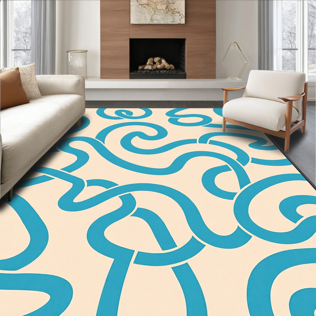 Aqua Cream Swirl Abstract Rug
