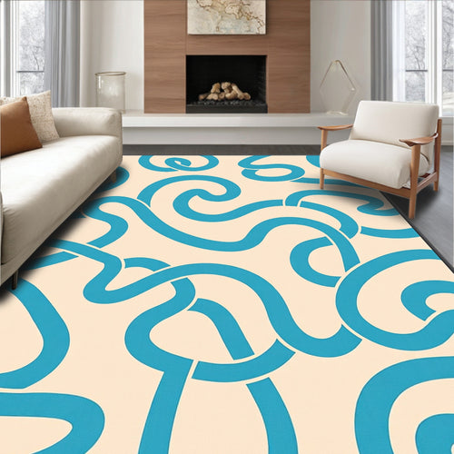 Aqua Cream Swirl Abstract Rug