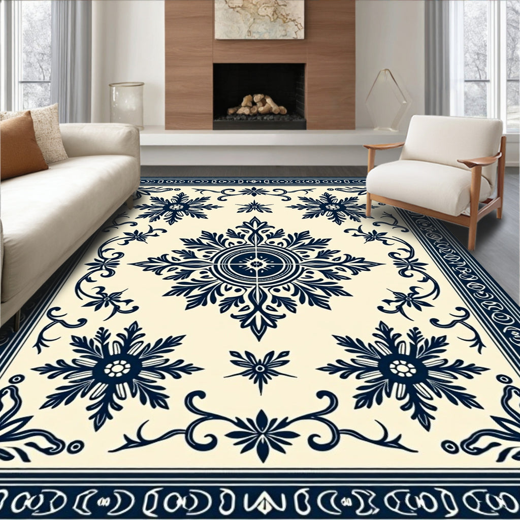 Navy Blue Vintage Floral Medallion Rug