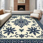 Navy Blue Vintage Floral Medallion Rug