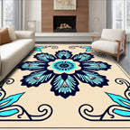 Navy Teal Floral Corner Medallion Rug