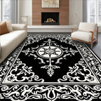 Classic Black White Scroll Medallion Rug