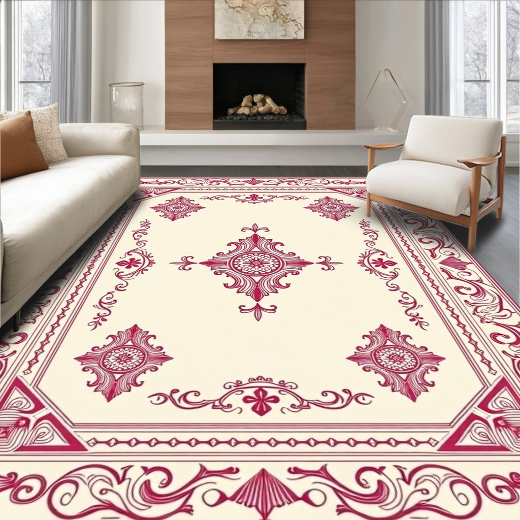 Regal Crimson Floral Filigree Rug