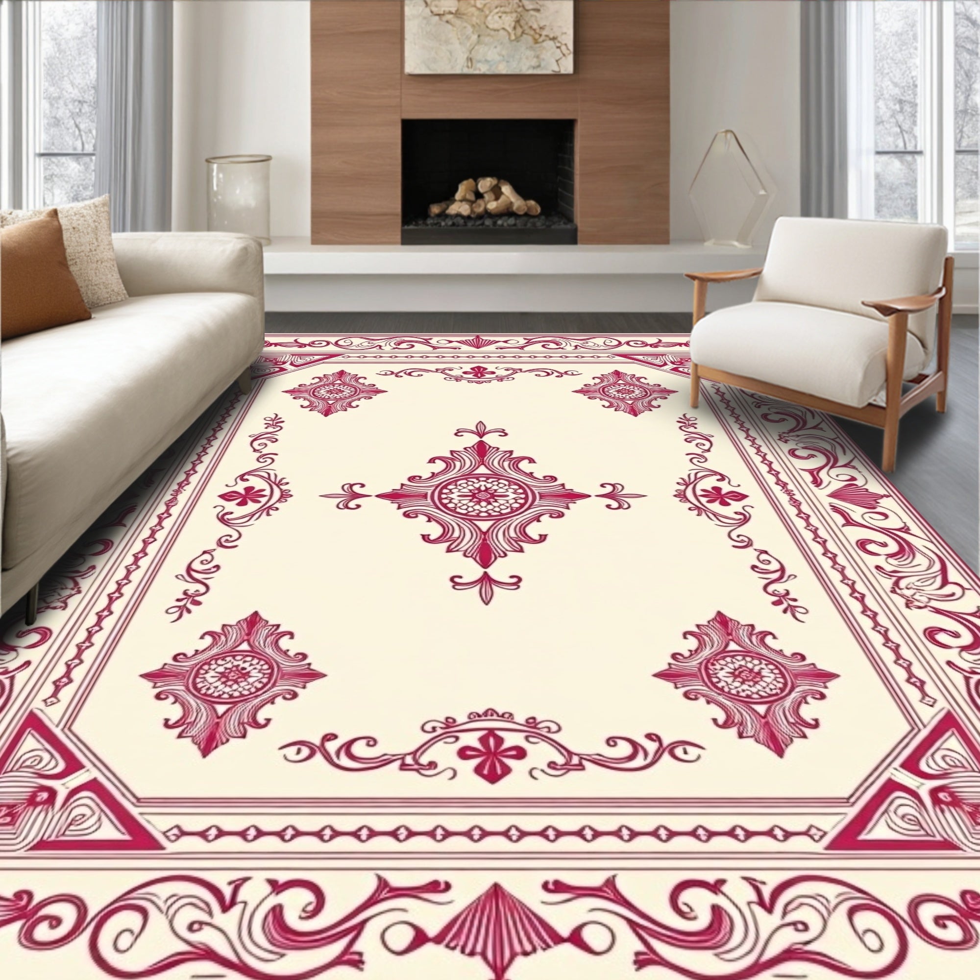 Regal Crimson Floral Filigree Rug
