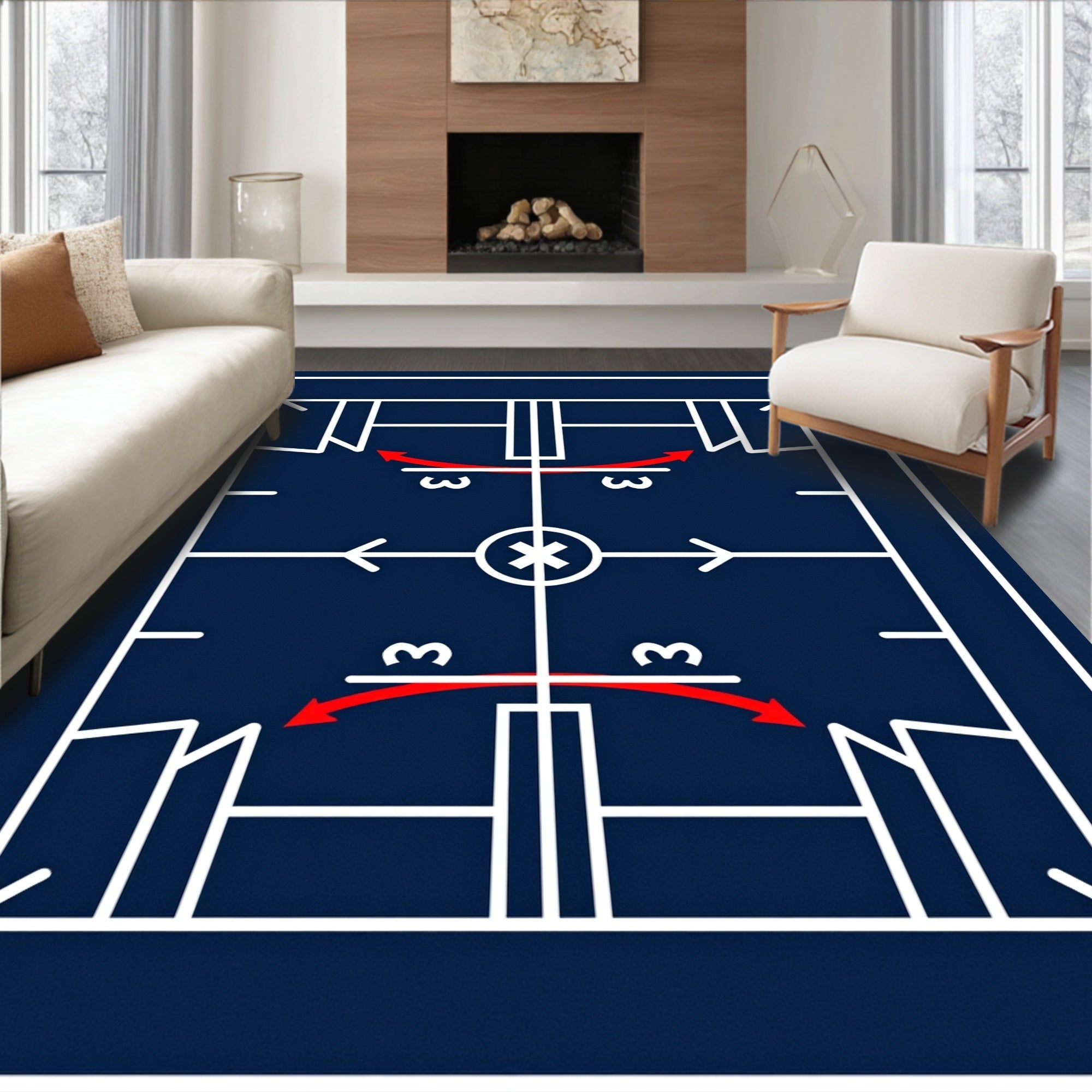 Navy White Geometric Court Play Rug