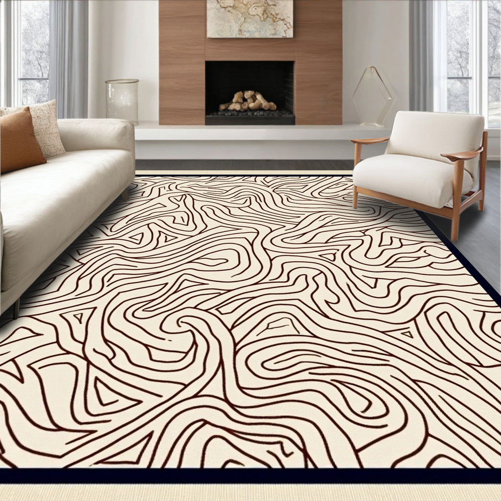 Cream Marbled Contour Line Rug
