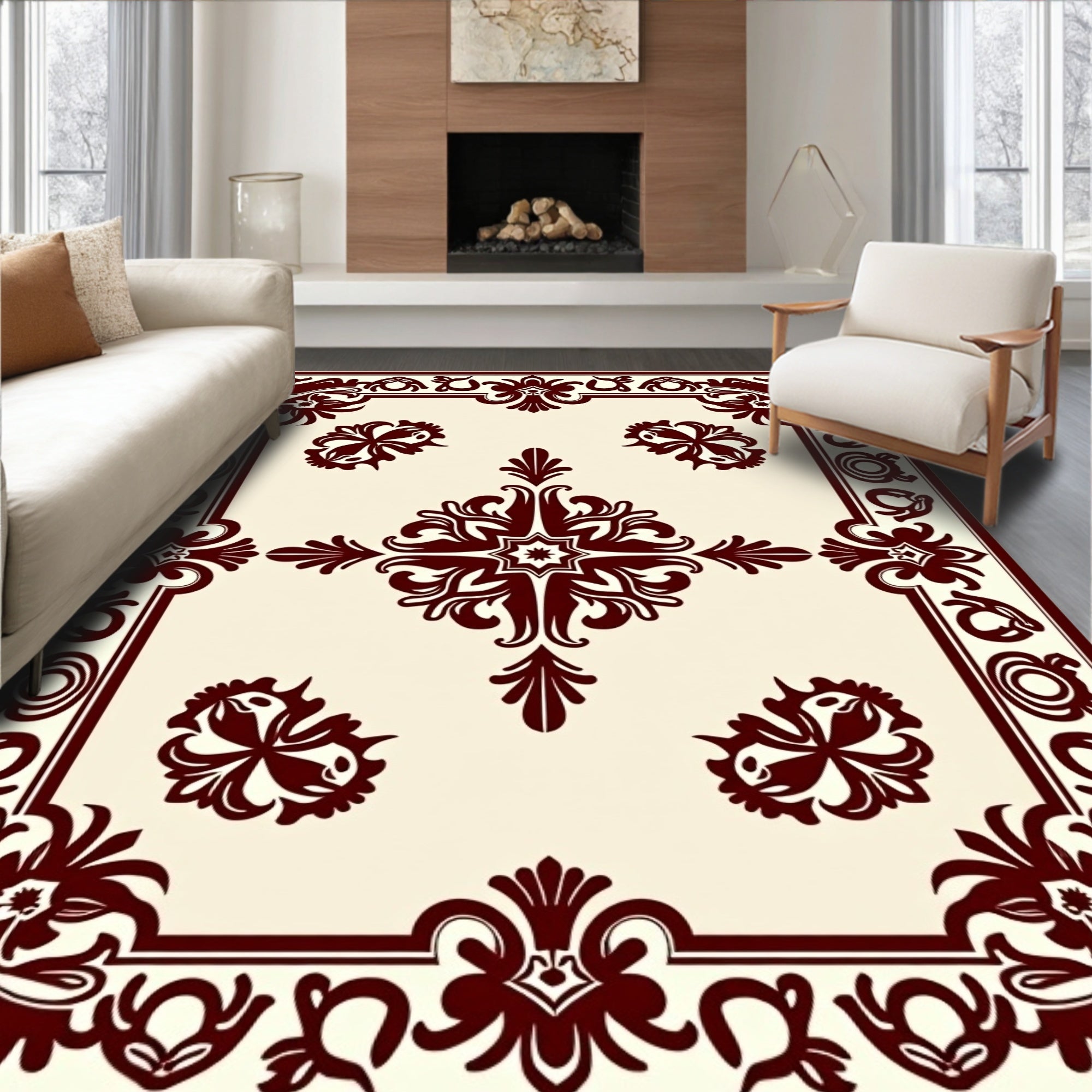 Classic Floral Medallion Burgundy Rug