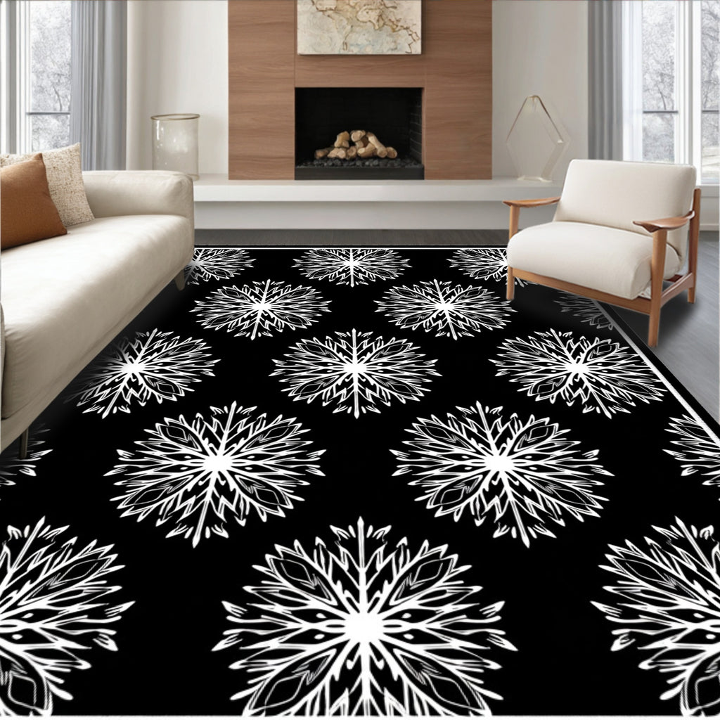 Monochromatic White Snowflake Mandala Rug