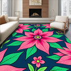 Bold Pink Floral Garden on Navy Rug