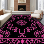 Fuchsia Black Ornate Floral Medallion Rug