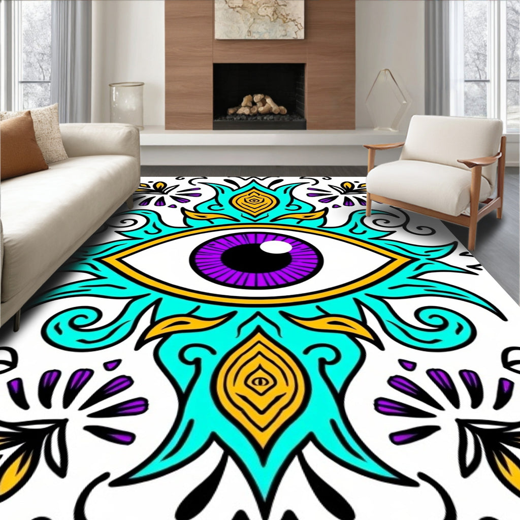 Vibrant Purple Eye Turquoise Floral Rug